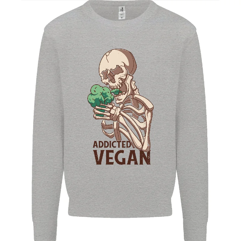 Addicted Vegan Skeleton Eating Vegetables Mens Sweatshirt Jumper Hoodie Crop Top Short Trendy