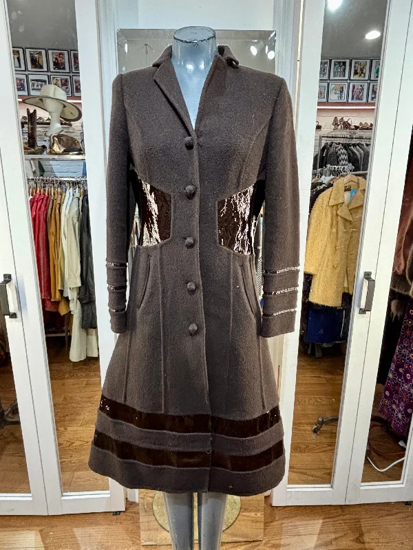 90’s Chocolate Brown Coat With Patch Details Coat By Etcetera Buttoned Zippered Snapped