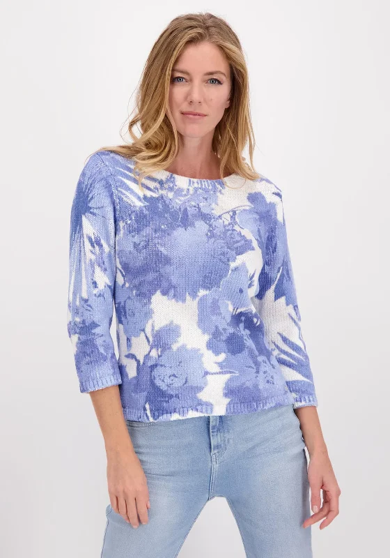 Monari Floral Knit Jumper, Blue & White Oversized Loose Flowy