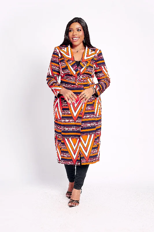 YOLANDA AFRICAN PRINT TRENCH COAT Nylon Polyester Spandex