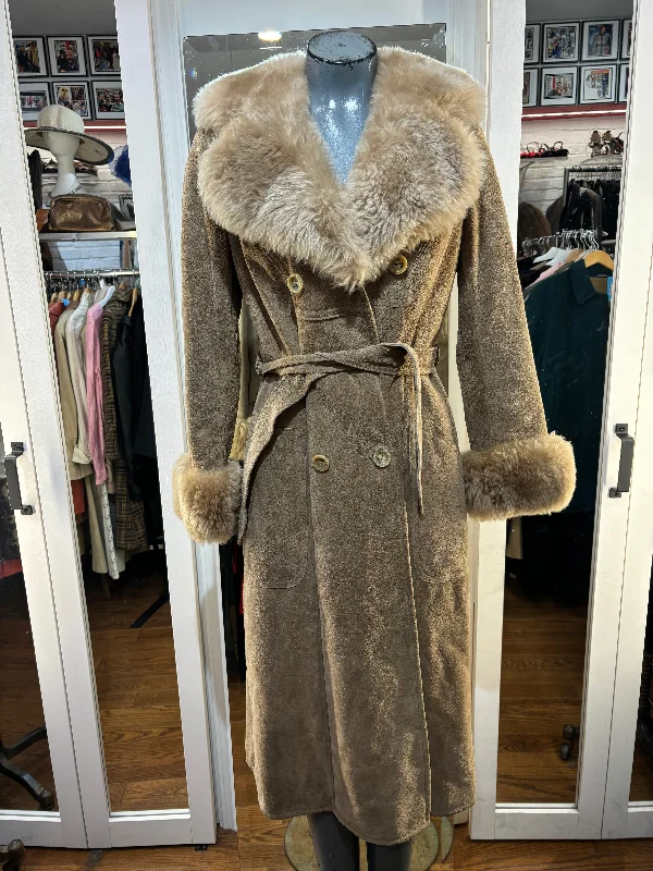 70’s Shearling Coat With Fur Collar & Cuff By A And  Fs Originals New York Boat Shawl Notched