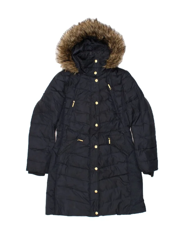 MICHAEL KORS Womens Hooded Padded Coat UK 14 Medium Navy Blue Polyester Mesh Canvas Denim