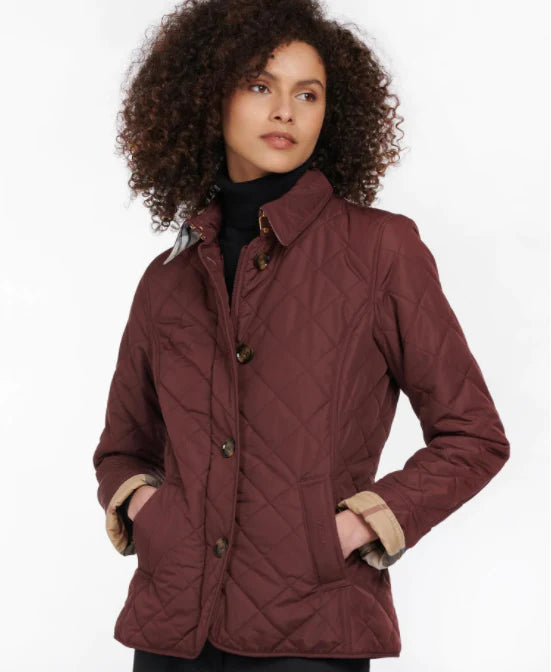 Women's Barbour Forth Quilt Coat (Maroon) empire Basque Peplum