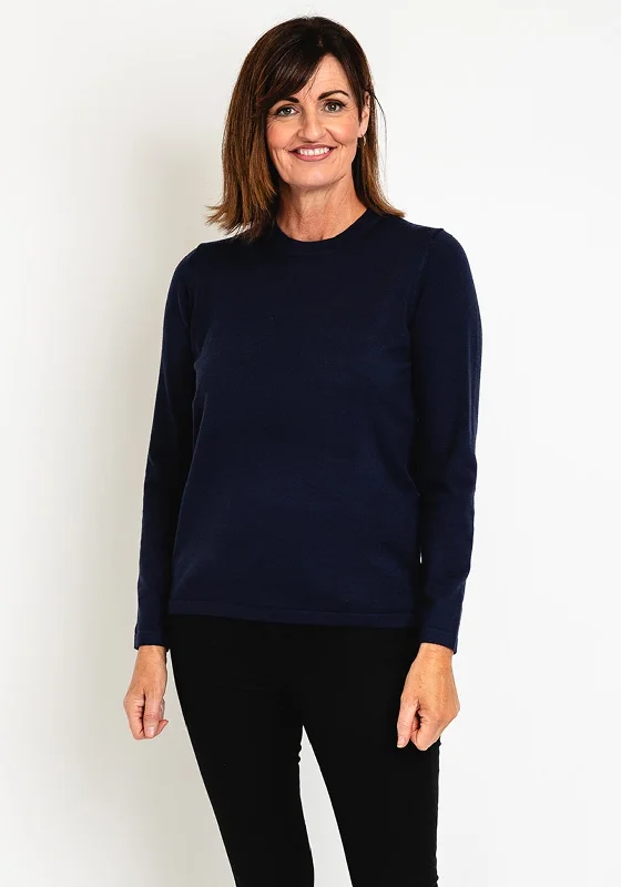 Natalia Collection Round Neck Sweater, Navy Toggled Drawstring Belted