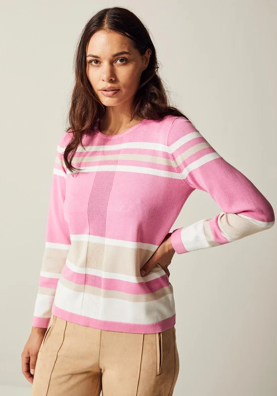 Micha Stripe Pattern Sweater, Pink & Sand Mesh Blend Leather Blend Suede Blend