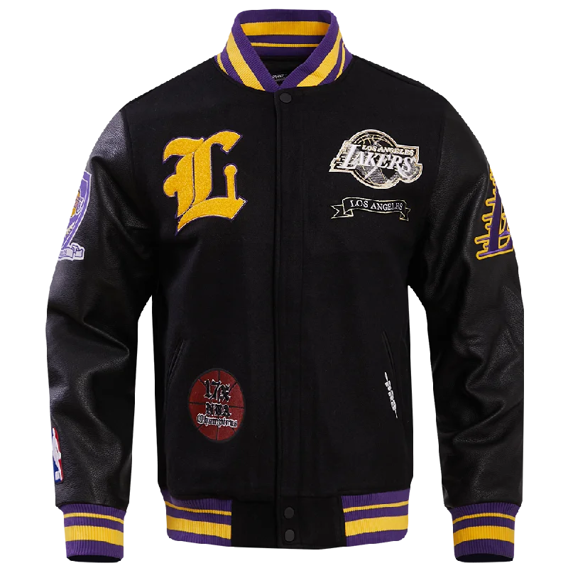 NBA LOS ANGELES LAKERS PRO PREP WOOL VARSITY JACKET (BLACK/PURPLE) Elasticated Jacket Padded Jacket Insulated Jacket