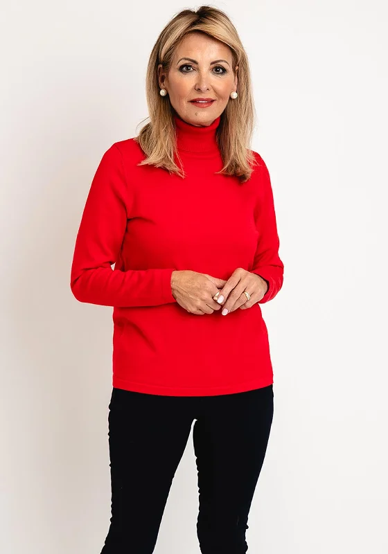 Natalia Collection Roll Neck Knit Sweater, Red Open Front Closed Front Wrap Front