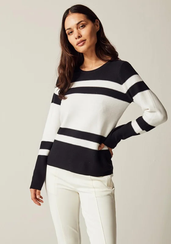 Micha Block Stripe Knit Sweater, Navy & Off White Houndstooth Herringbone Solid