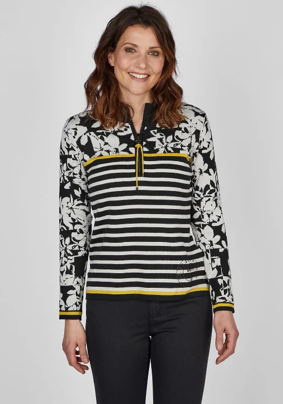 Rabe Multi Print Half Zip Sweater, Black Iron Safe Non-Iron Wrinkle Free