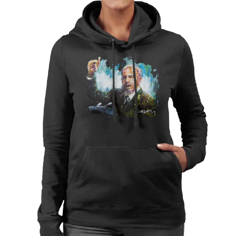 Sidney Maurer Original Portrait Of Fidel Castro Women's Hooded Sweatshirt Hoodie with Metallic Shiny Futuristic