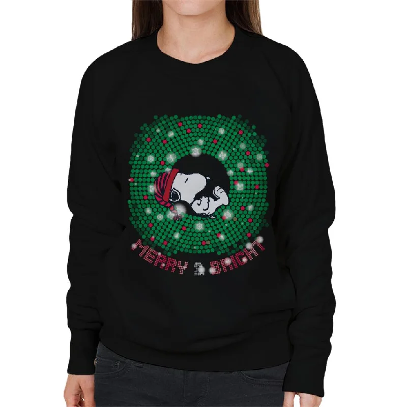 Peanuts Snoopy Asleep Merry And Bright Women's Sweatshirt Hoodie with Color Block Contrast Stylish