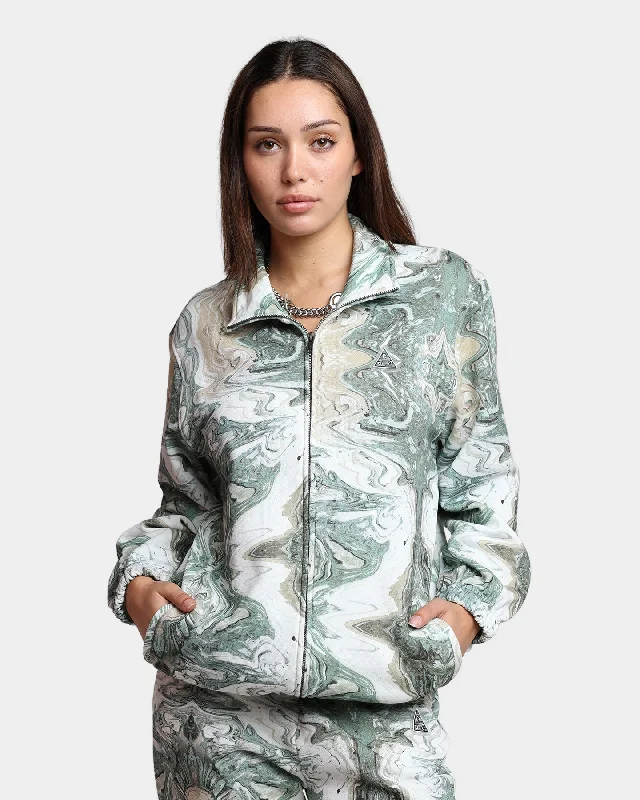 HUF Women's Swirl Oversized Fleece Full-Zip Jacket Olive Quilted Jacket Puffer Jacket Insulated Jacket