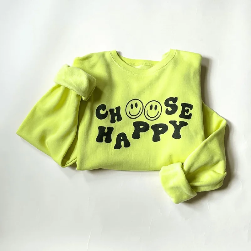 Choose Happy Sweatshirt - Strobe Hoodie with Hem Fringe Bohemian Relaxed