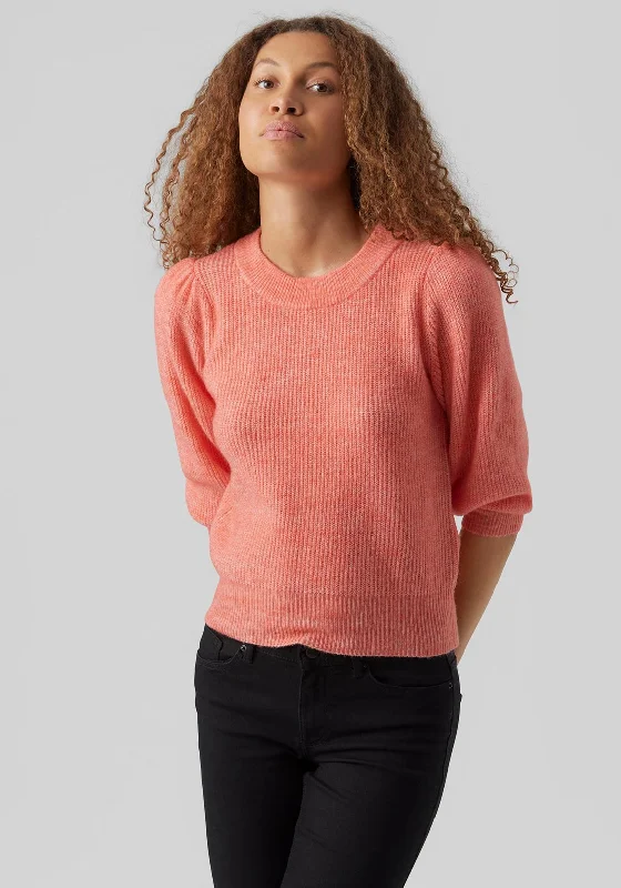 Vero Moda Three Quarter Sleeve Jumper, Georgia Peach Wool Fabric Cashmere Fabric Tweed Fabric