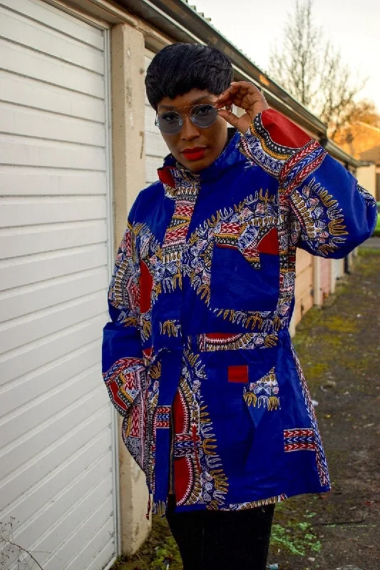 African Coat in Blue Dashiki - African Winter Coat Parka Anorak Hoodie