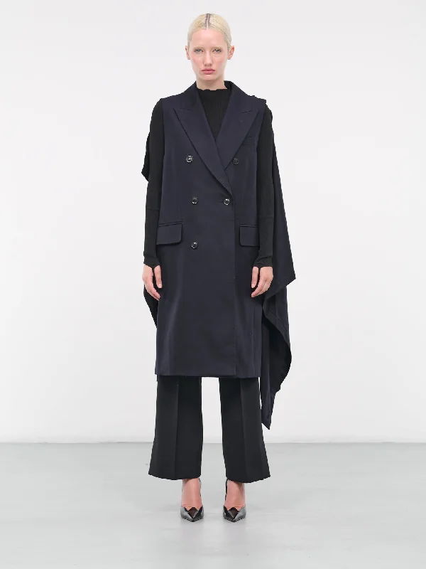 Cape Trench Coat (FE016-E-NAVY) Toggle Coat Shawl Collar Coat Notch Collar Coat