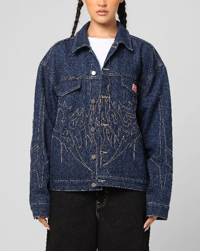 Loiter Chaos Denim Jacket Indigo Snapped Jacket Toggled Jacket Drawstring Jacket