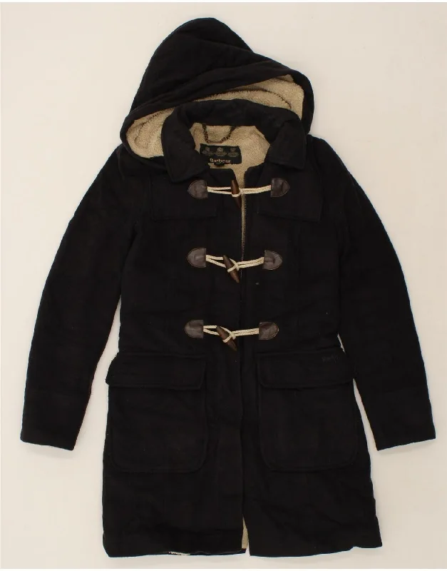 BARBOUR Womens Hooded Duffle Coat UK 8 Small Navy Blue Buttoned Toggled Snapped