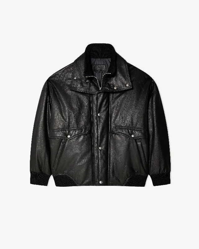 Prada - Women's Leather Jacket - (Black) Wool Jacket Cashmere Jacket Tweed Jacket