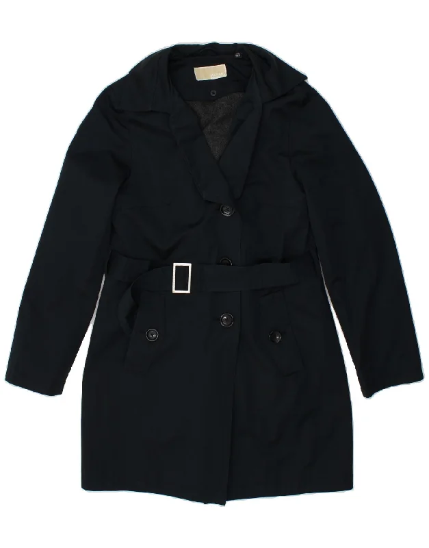 MICHAEL KORS Womens Trench Coat UK 12 Medium Navy Blue Cotton Wool Cashmere Tweed