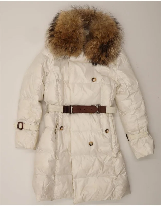 MARLBORO CLASSICS Womens Padded Coat EU 44 XL White Square Neck One-Shoulder Off-the-Shoulder