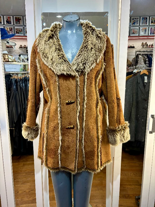 90’s Light Brown Faux Fur Hippie Coat By Lake Matley Houndstooth Jacket Shearling Jacket Fleece Jacket