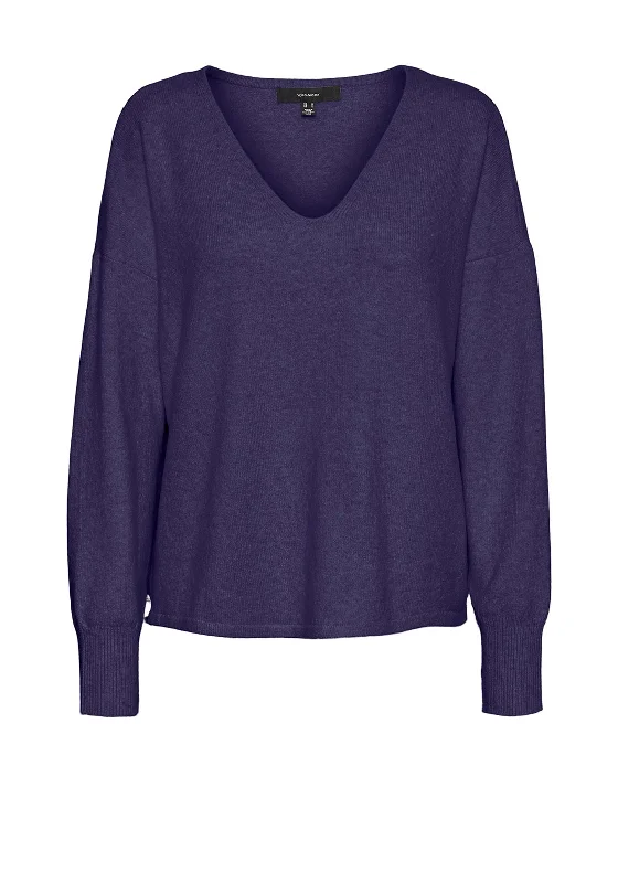 Vero Moda Doffy V-Neck Fine Knit Sweater, Astral Aura Melange Handmade Hand-knitted Hand-woven