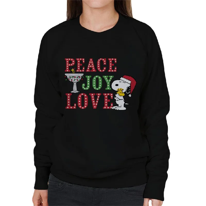 Peanuts Snoopy Holding Woodstock Peace Joy Love Women's Sweatshirt Hoodie with Puffed Sleeves Voluminous Trendy