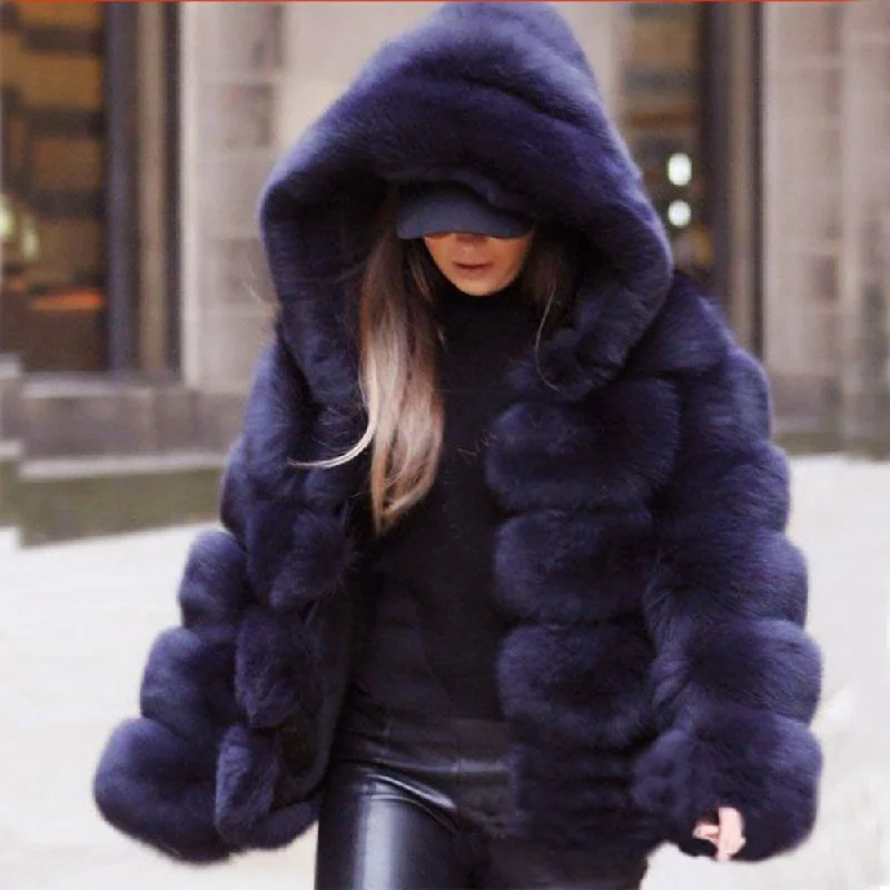 Hooded Faux Fur Coat S-4XL (Different Colors Available) Buttoned Zippered Snapped