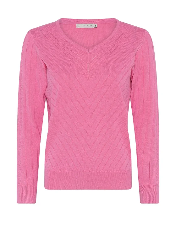 Micha Embroidered V Neck Sweater, Rose Pink Zippered Buttoned Snapped