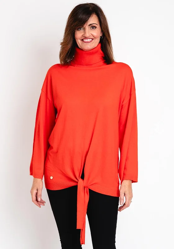 Natalia Collection One Size Tie Detail Sweater, Orange Graphic Sweater Embroidered Appliqued