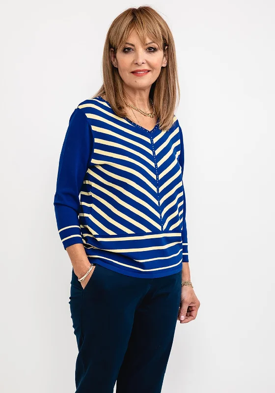 Anonymous Striped Gem Trim Sweater, Royal Blue Zippered Front Buttoned Front Snap Front