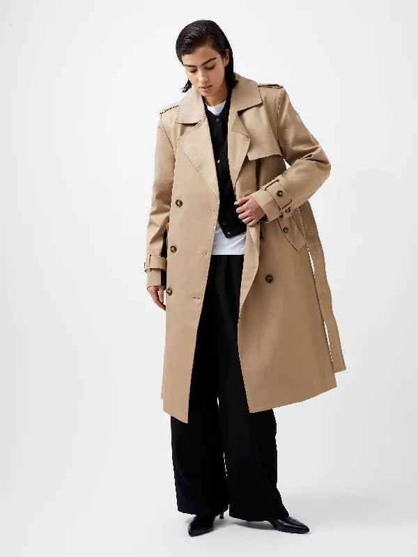 French Connection Coco Twill Trench Coat-Autumn Caramel-70XAO Boat Neck Jacket Square Neck Jacket One-Shoulder Jacket