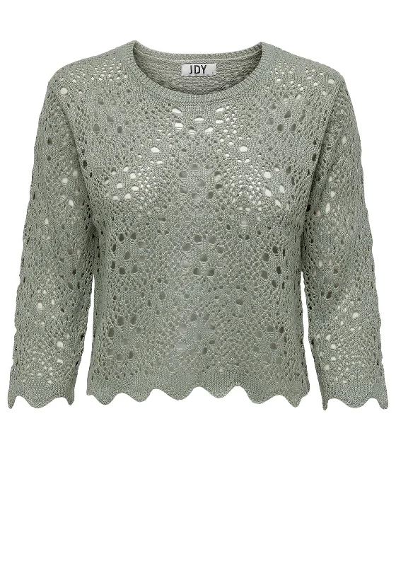 JDY Natasha Crochet Knit Sweater, Seagrass Velvet Chenille Corduroy