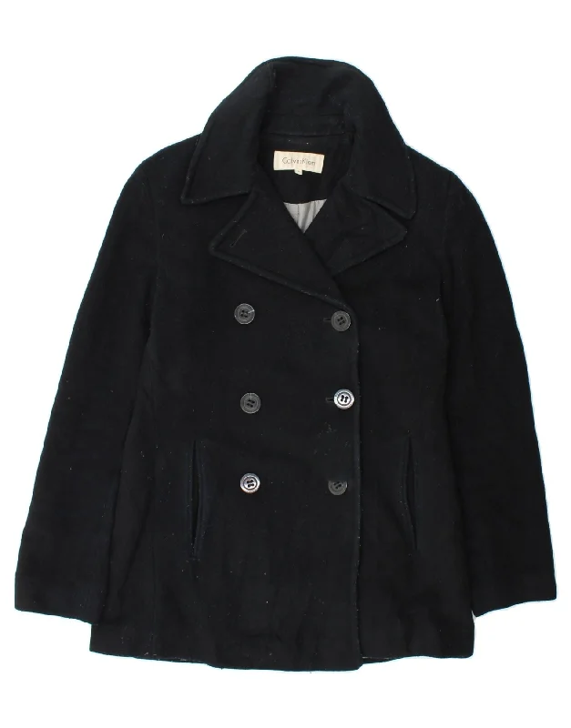 MICHAEL KORS Womens Pea Coat US 4 Small Black Wool Pleated Ruffled tiered