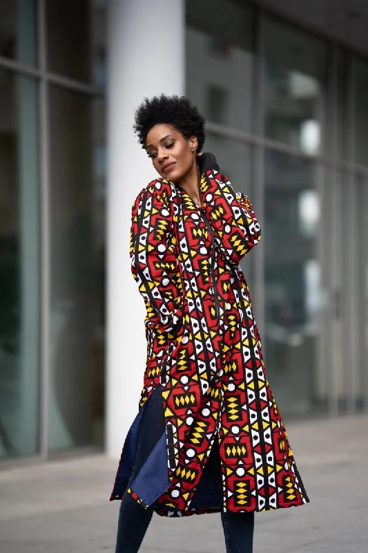 African Summer Coat in Electric Red Down Puffer Quilted