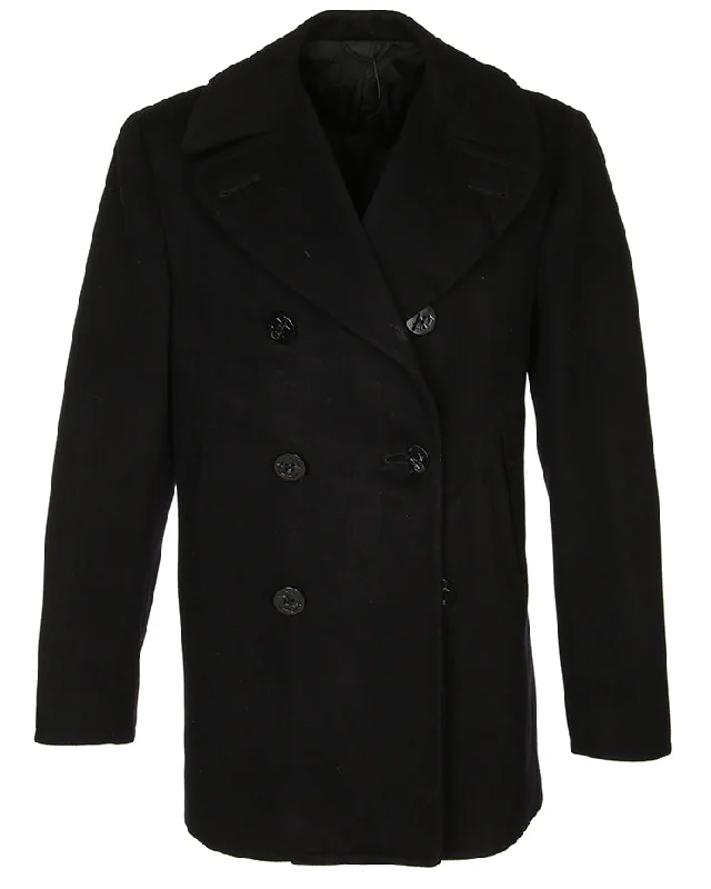 1970s US Navy Woool Pea Coat - S Cuffed Rolled Raglan