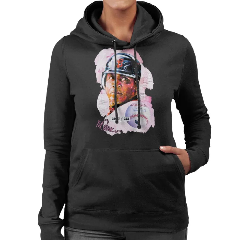 Sidney Maurer Original Portrait Of Giants Baseball Player Barry Bonds Women's Hooded Sweatshirt Hoodie with Typography Text Message