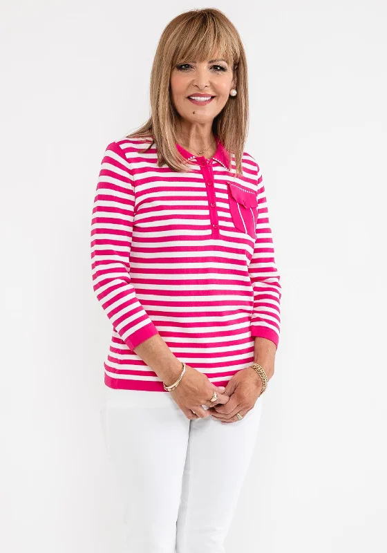 Anonymous Striped Polo Collar Sweater, Pink Terry Blend Velvet Blend Canvas Blend