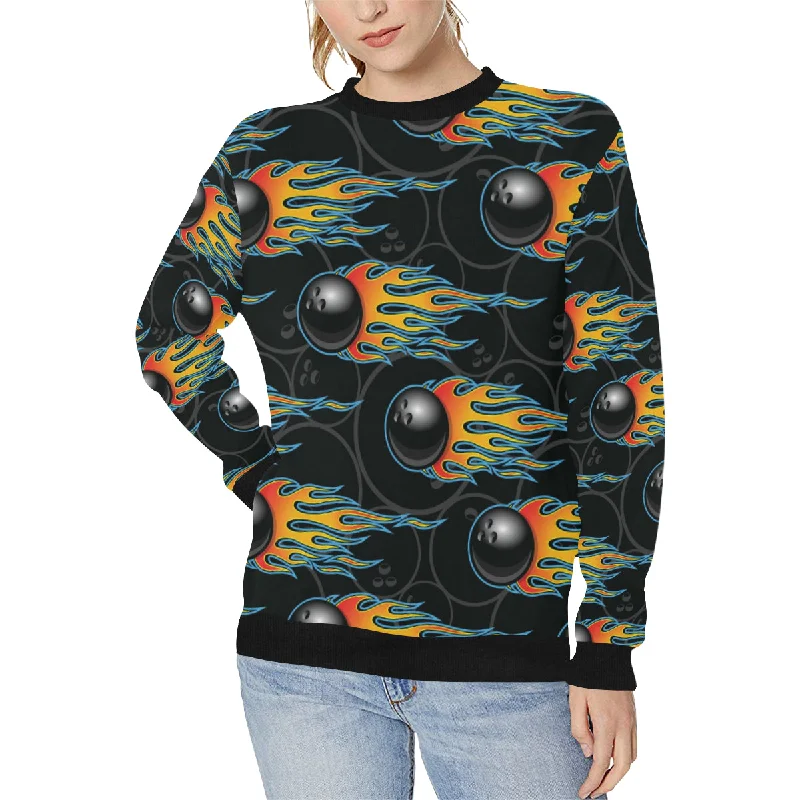 Bowling balls flame pattern Women's Crew Neck Sweatshirt Hoodie Sweatshirt Pullover