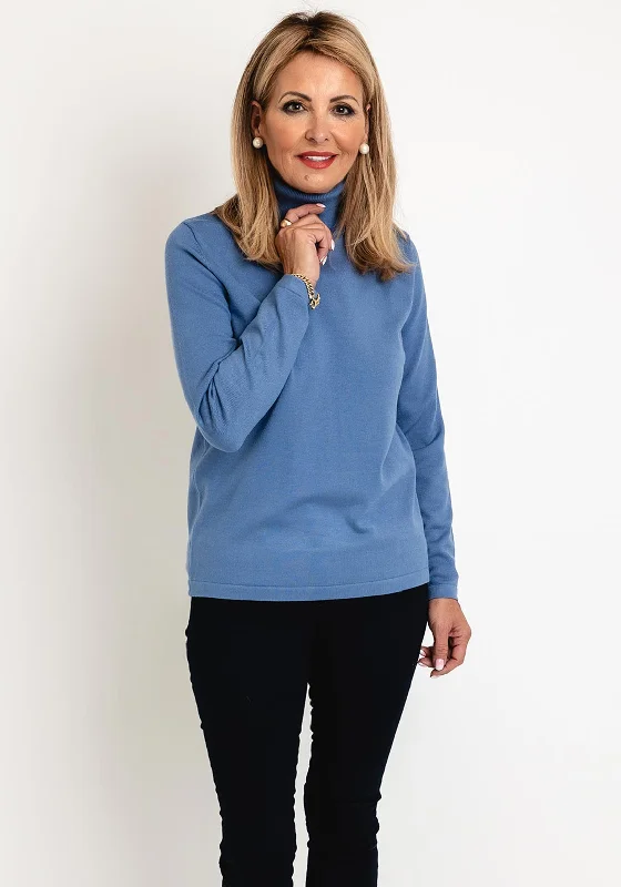 Natalia Collection Roll Neck Knit Sweater, Ocean Blue Hooded Sweater Collared Sweater Shawl Collar