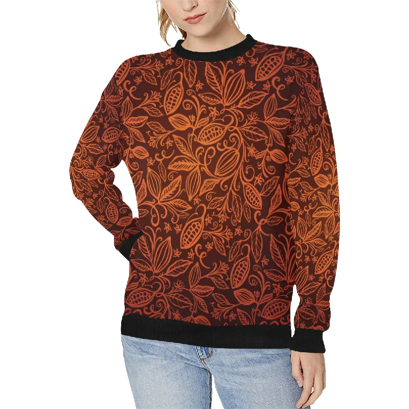 cacao beans tribal polynesian pattern Women's Crew Neck Sweatshirt Hoodie with Drop Shoulder Relaxed Streetwear