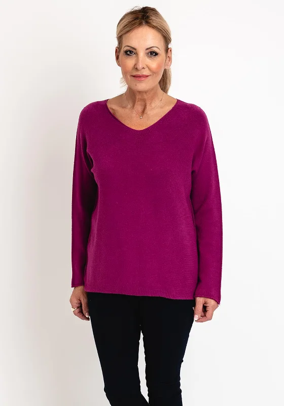 D.E.C.K by Decollage One Size V-Neck Sweater, Magenta Fleece Fabric Down Fabric Feather Fabric