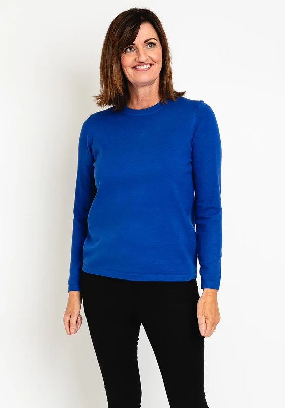 Natalia Collection Round Neck Sweater, Cobalt Blue Zippered Buttoned Snapped