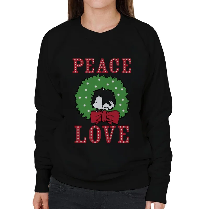 Peanuts Snoopy Sleeping In A Holly Wreath Women's Sweatshirt Hoodie with Monochrome Minimalist Simple