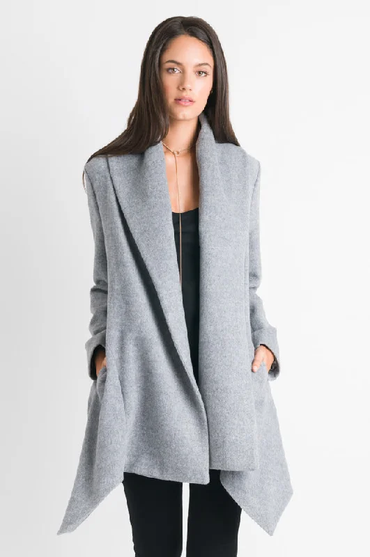 Wrap Coat - Grey Marle Tailored Straight A-Line