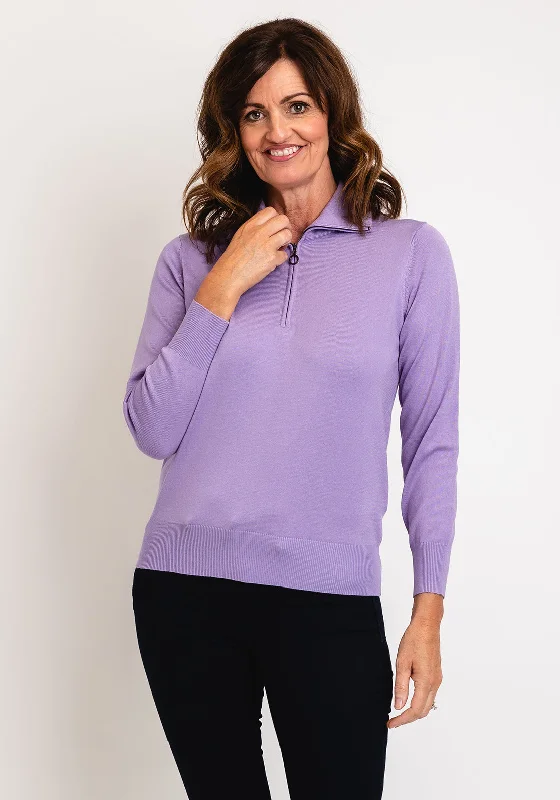 Micha Zip Funnel Neck Sweater, Lilac Elasticated Padded Insulated