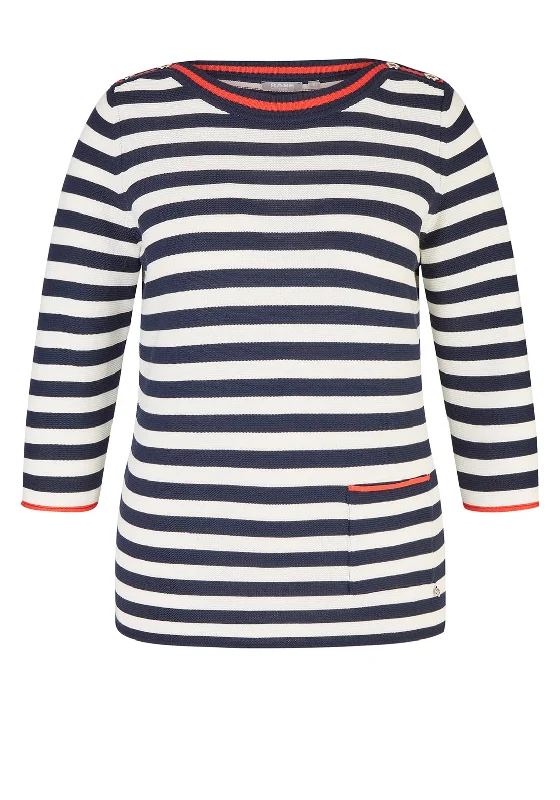 Rabe Button Shoulder Stripe Jumper, Navy Multi Sweater Knitwear Pullover