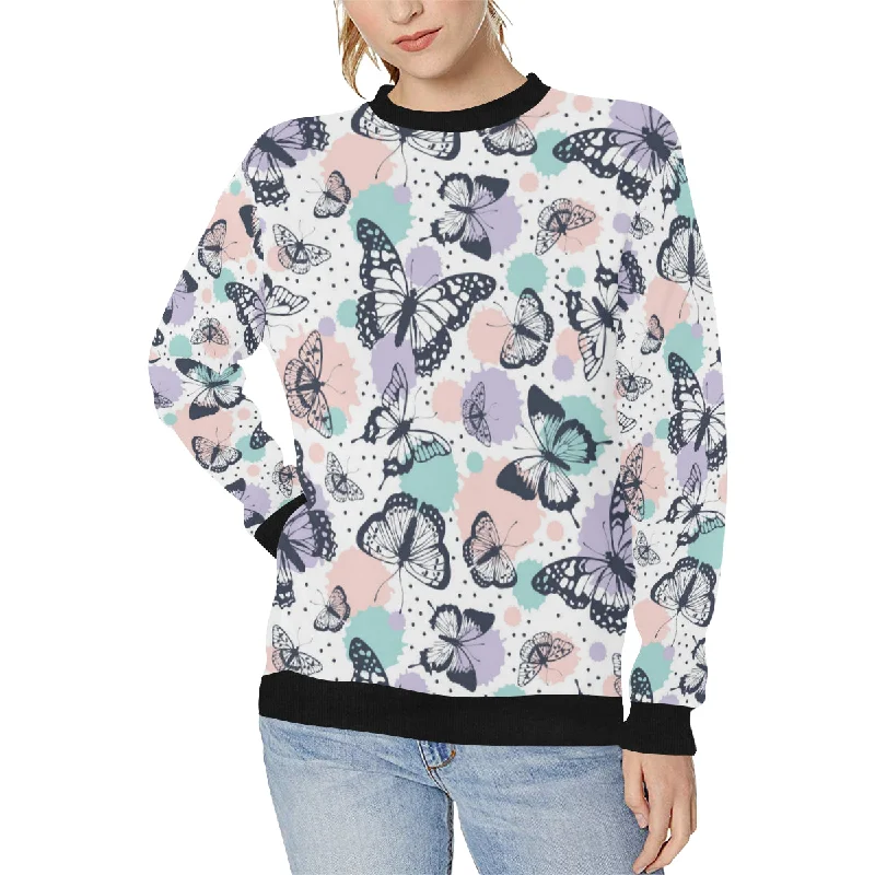 Butterfly pattern Women's Crew Neck Sweatshirt Hoodie with Double Zipper Versatile Adjustable