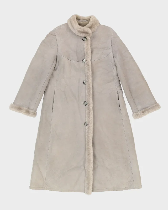 1980s Grey Sheepskin Fur-lined coat - S Buttoned Zippered Snapped